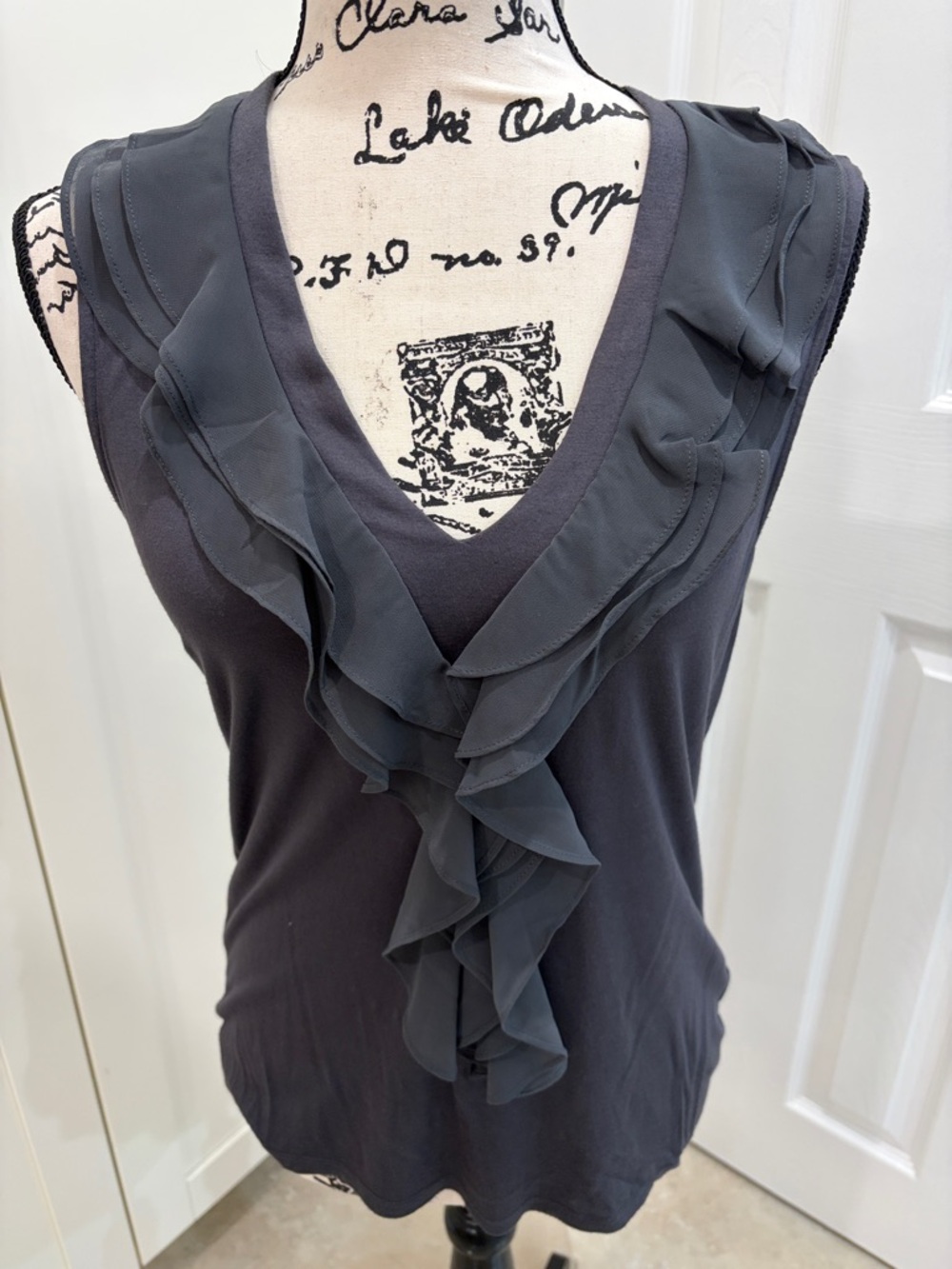 H&M Charcoal Gray Ruffle V-Neck Sleeveless Camisole